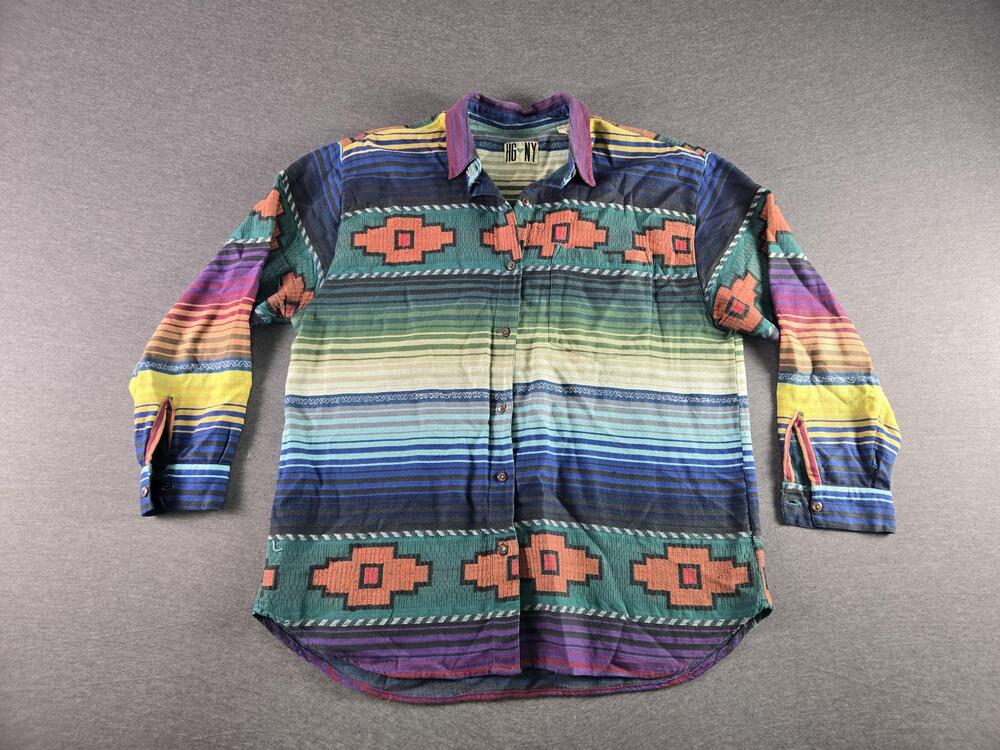 HG NY Shirt Mens Medium Multicolor Southwestern Stripe 100% Cotton Button Up